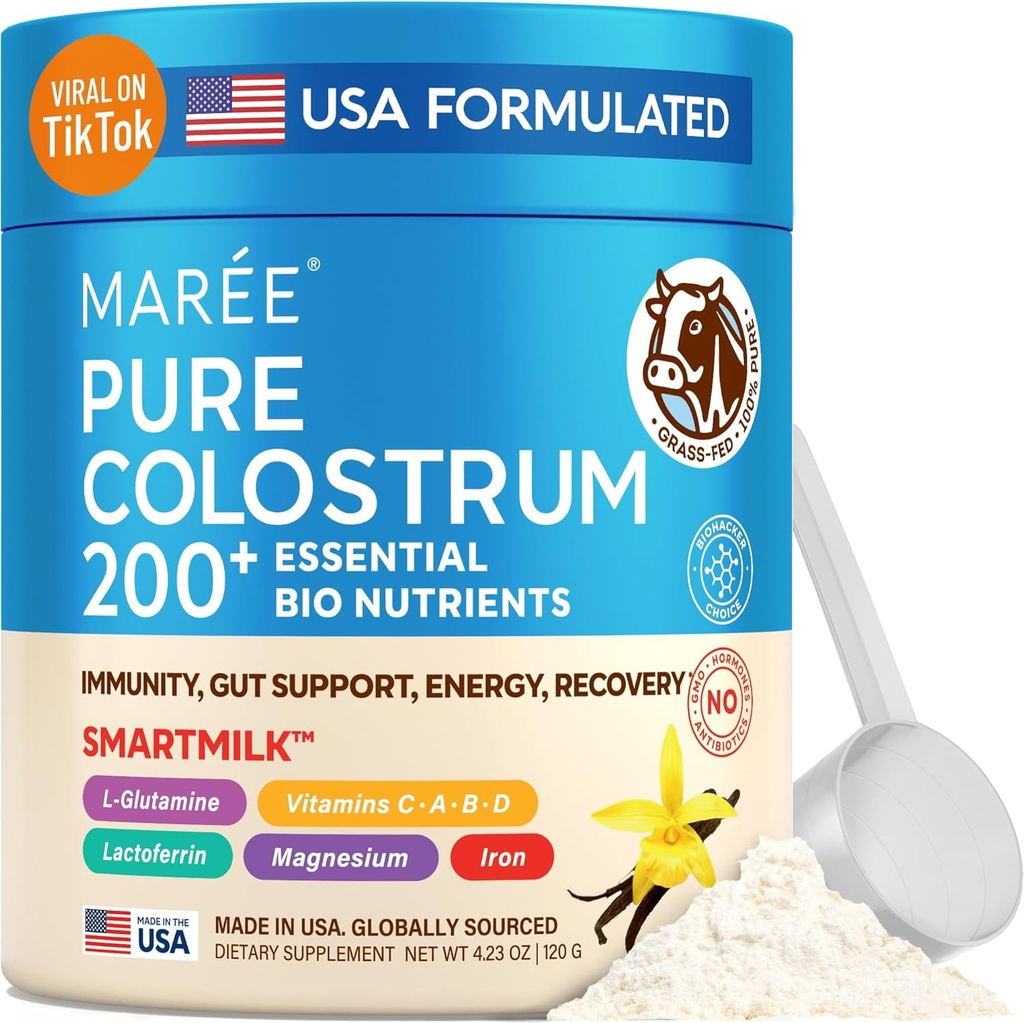 MAREE Colostrum Supplement - Bovine Colostrum Powder for Women & Men for Gut Health - Grass Fed Colustrum Immune Supplement Gut Health for Women with L Glutamine - Calostro Bovino Para Adultos