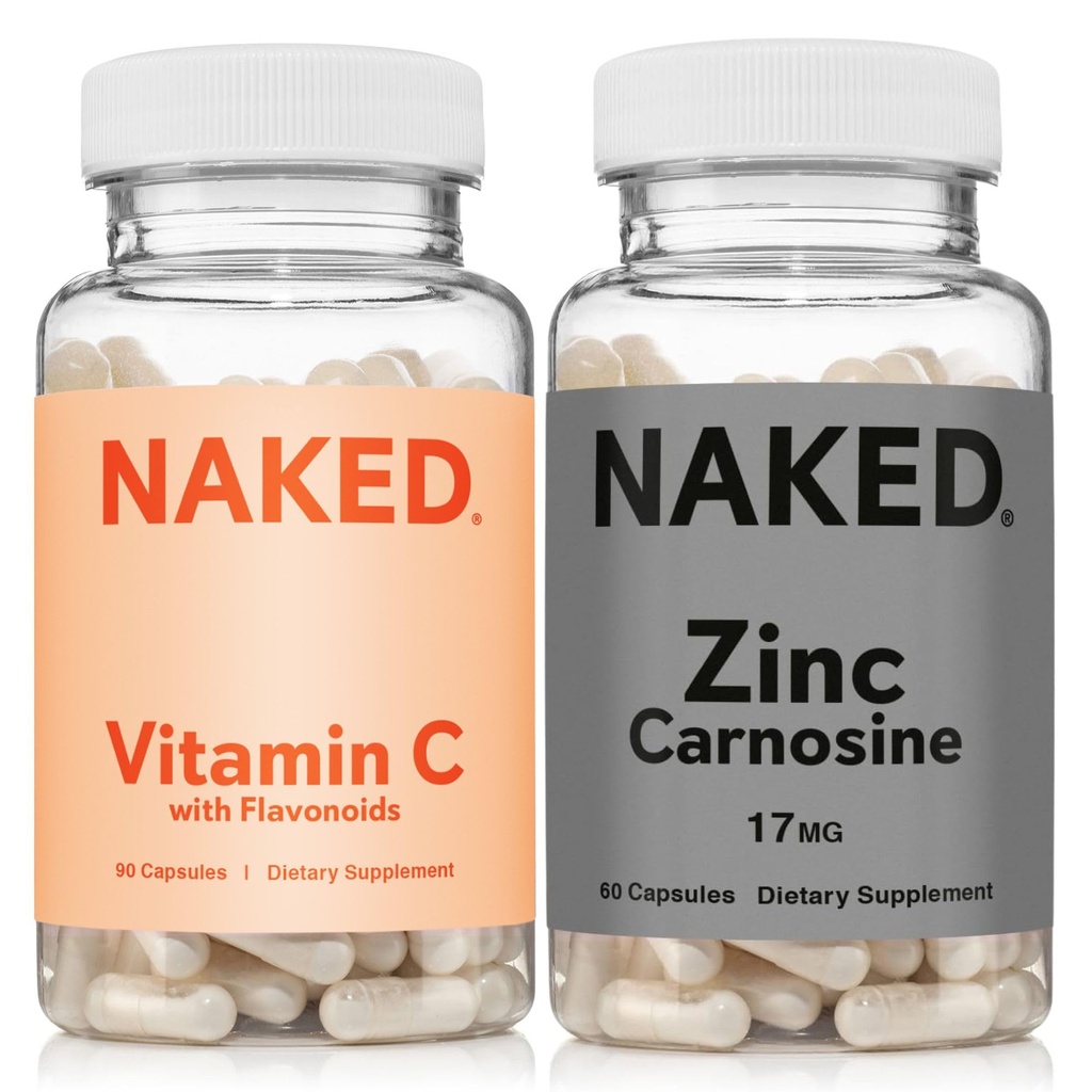 NAKED Zinc Karnosyna 17mg (60 kapsułek) Witamina C 500mg (90 kapsułek) - Wegan; Non-GMO; Gluten Free; Codzienne wsparcie immunologiczne i żołądkowe