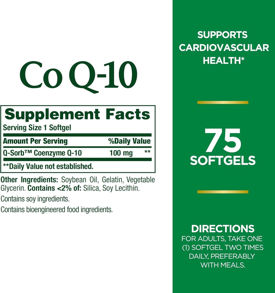 Nature 's Bounty CoQ10, Wspomaga zdrowie serca, Suplement diety, 100mg, 75 Softgels (Opakowanie 2)