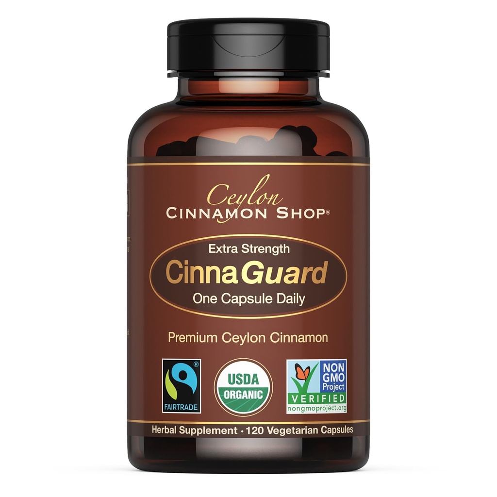 Ceylon Cynamon Shop CinnaGuard ™ Organiczny Ceylon Cynamon Suplement 2500mg na kapsułkę 124; Dodatkowa siła 124; 4 Miesiąc dostaw 124; 120 Hrabia - Non-GMO & Gluten wolny przeciwutleniacz