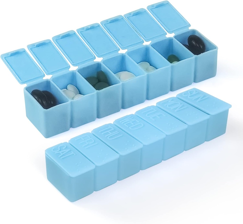 Cotygodniowe małe pióro Organizator, 7 dniowy pióro Case, Daily Witamina Case Medicine Box, Pill Container for Medicine Supplements Fish Oil (2szt, niebieski)