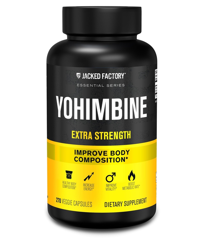 Jacked Factory Yohimbine Dodatkowy suplement siłowy, 270 Kapsułek - Premium Yohimbe Bark Extract dla doświadczonych użytkowników - Rekombinowanie ciała, Energia & Więcej - Zero Fillerów - 270 Veggie kapsułki Pigułki
