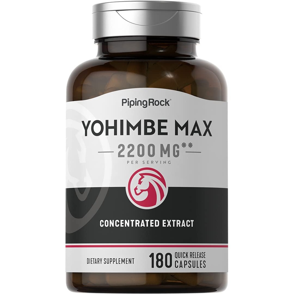 Piping Rock Yohimbe Suplementy dla mężczyzn 124; 180 Kapsułki 124; Max koncentrat ekstrakt 124; z Pausinystalia Yohimbe 124; Non-GMO, Gluten suplement wolny