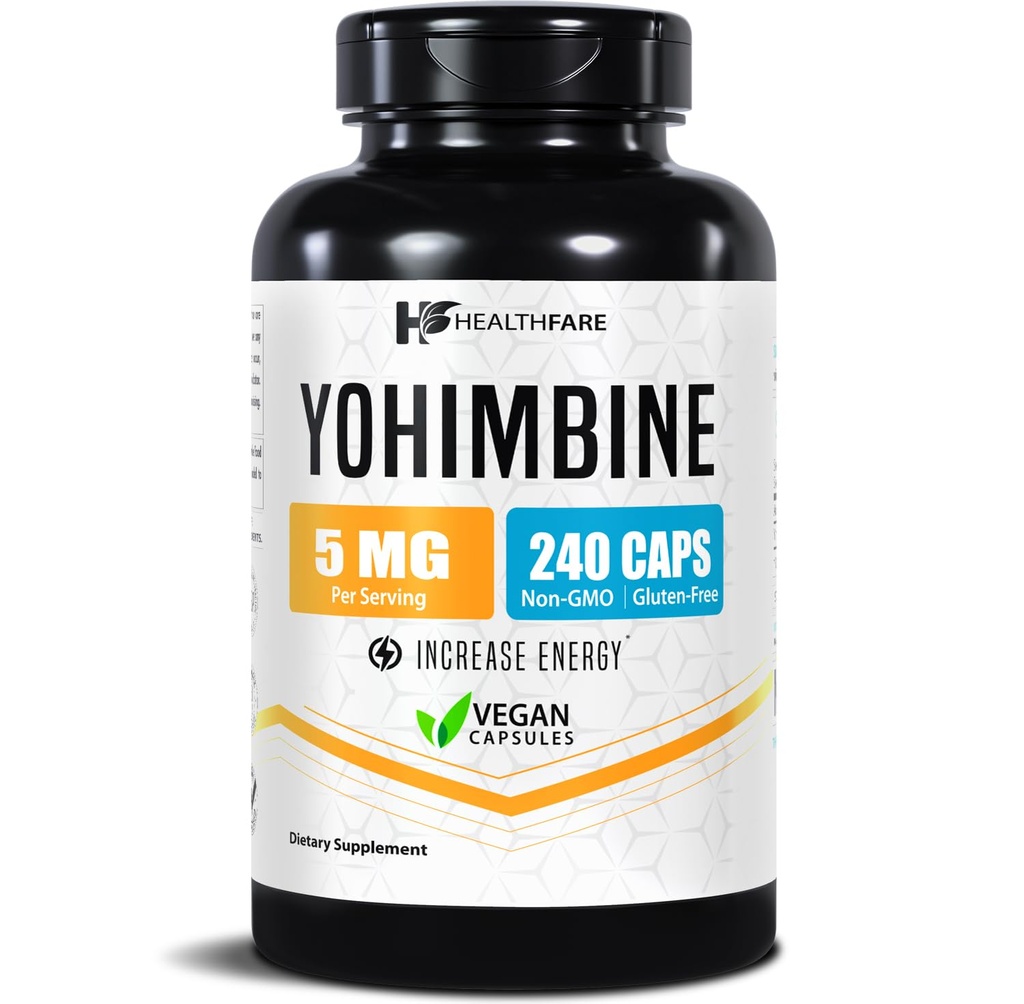 Zdrowie Yohimbine HCL 5 mg 124; 240 Vegan kapsułki 124; Maksymalna moc Formuła 124; Wegan, Non-GMO, Gluten- Free 124; Made in USA