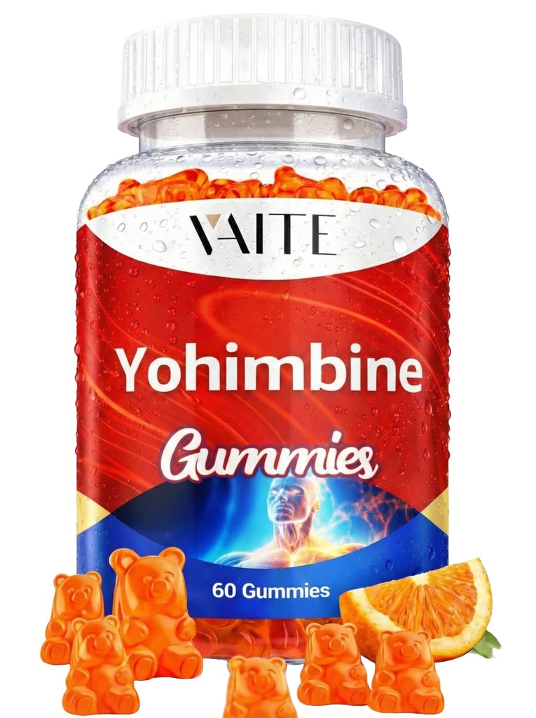 VAITE Yohimbine HCl Gummy 15 mg - Bezcukrowy, Non-GMO Energy & Endurance Support for Men and Women, Przeciwutleniacze, Yohimbe Bark Extract, Poprawa wydajności - Wspiera produkcję energii - 60 Gummies
