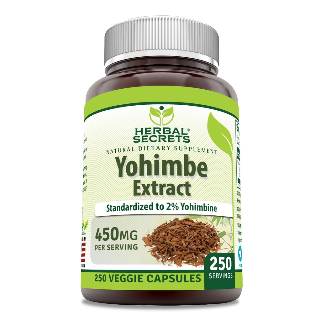 Herbal Secrets Yohimbe Extract 450 mg Supplement Agregat 124; Veggie Capsules Agregat 124; Non-GMO Agregat 124; Gluten Free Agregates 124; Made in USA (1 Pack, 250 Count)