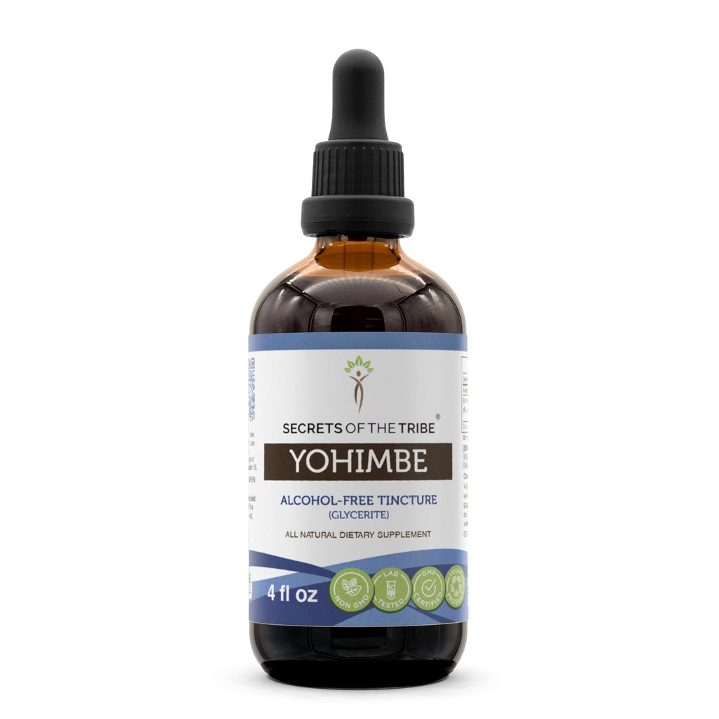Tajemnice plemion Yohimbe wolny od alkoholu Liquid Extract, Wildcrafted Pausinystalia yohimbe Dried Bark (4 FL OZ)