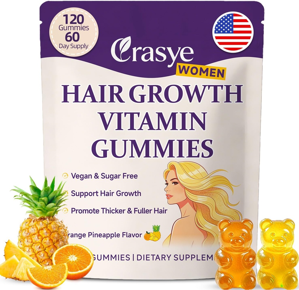 Hair Growth Multivitamins Gummies Sugar Free Biotin Gummies 10000mcg with Collagen, Keratin, Silicon, MSM & Omega-3 Vegan Hair Growth Supplement for Women - 120 Gummies - 60 Servings