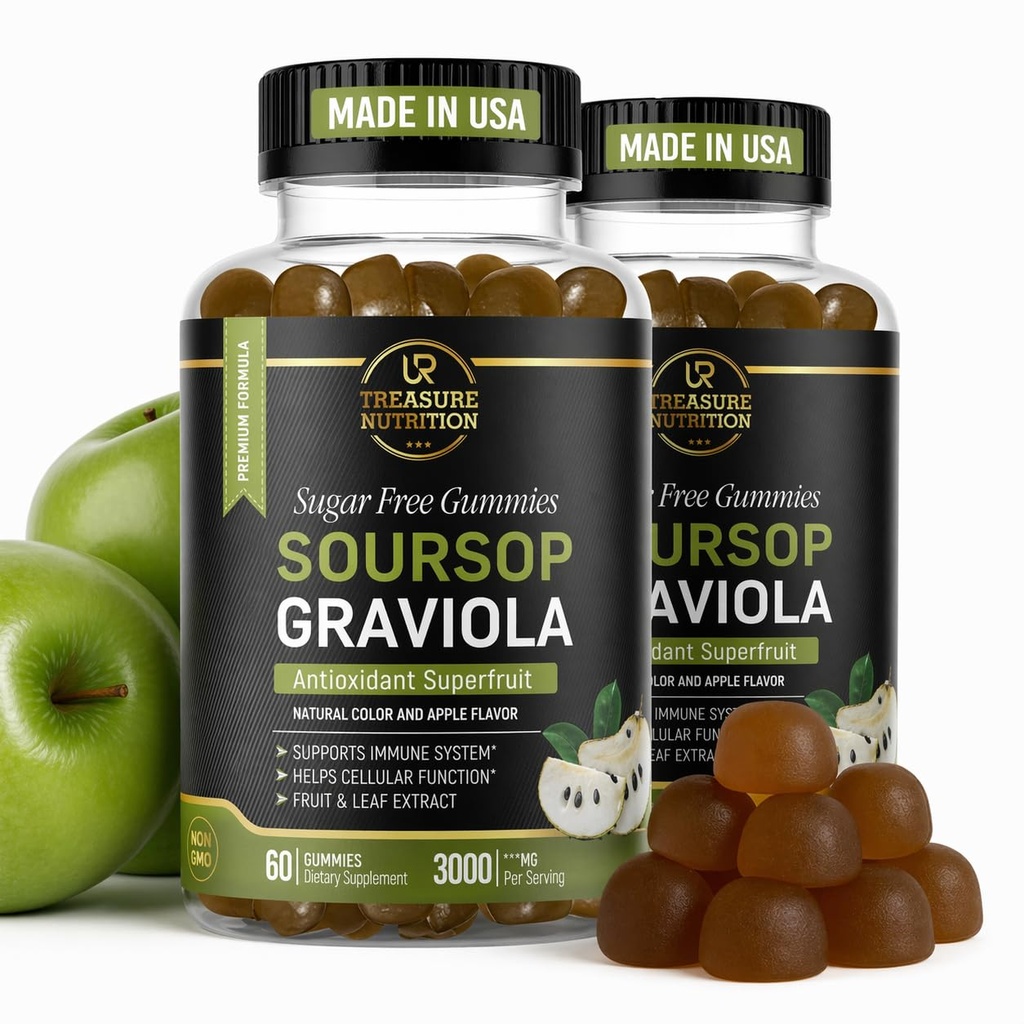 Soursop Leaves & Soursop Fruit Gummies - 3000mg Soursop Extract - 2 Pack Graviola Supplement - Soursop Fruit and Leaf - 120ct - Sugar- Free - Gluten Free - Non-GMO - Vegan Friendly