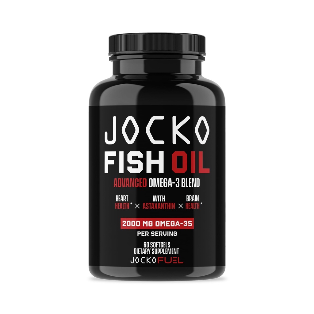 Jocko Fuel Omega 3 Fish Oil Supplement 2000mg - Burless Fatty Acid Supplement, Wild Caught, Potężny przeciwutleniacz z Astaksantyną (60 kapsułki)