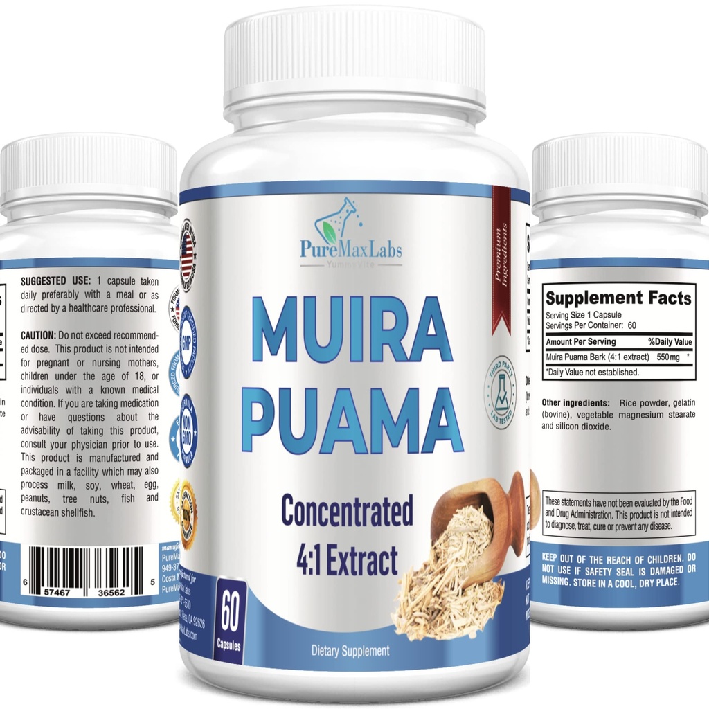 Muira Puama kapsułki - koncentrat 4: 1 Ekstrakt, ekwiwalent 2200mg na kapsułki, 60 kapsułek