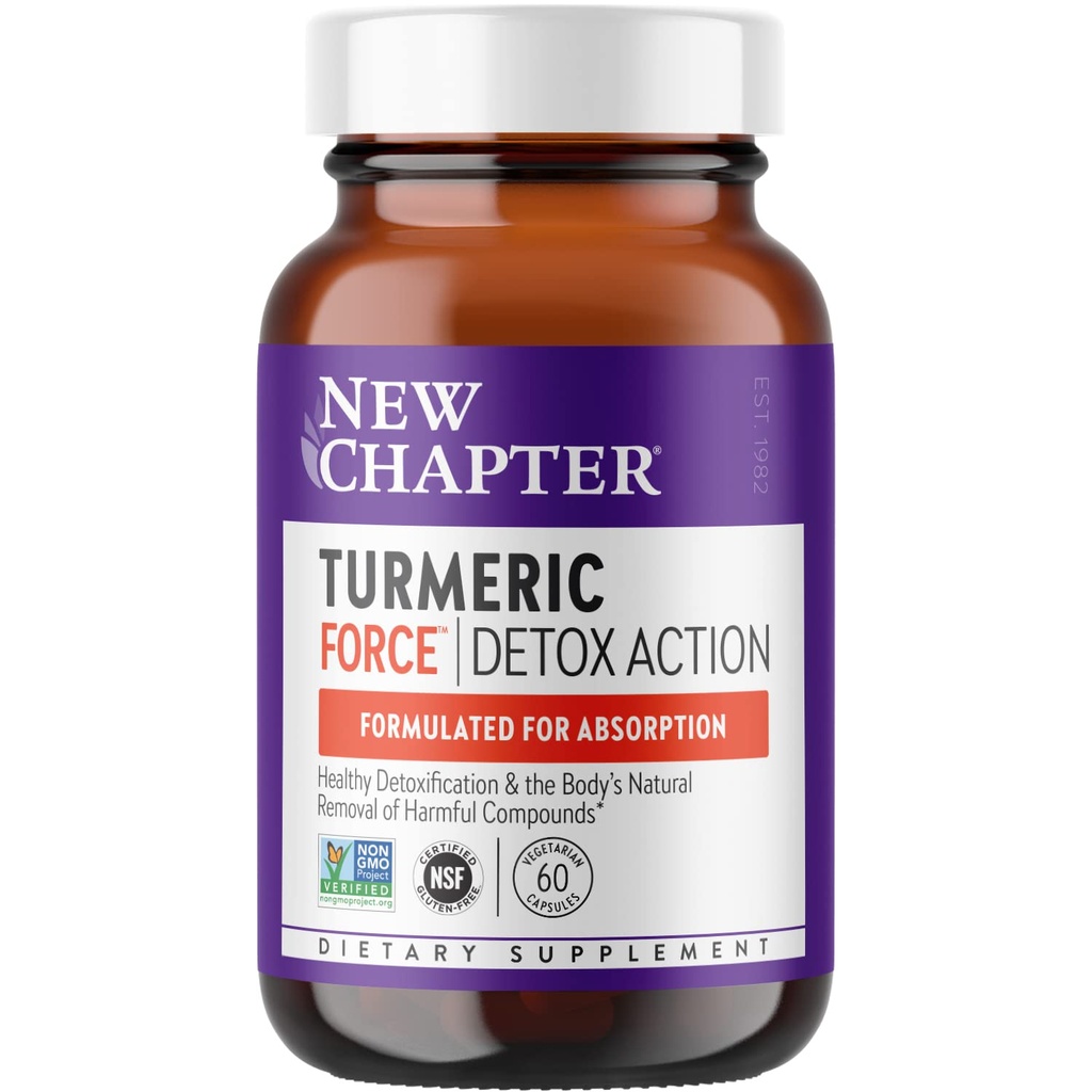Nowy rozdział Turmeric Supplement + Codzienne Detox Turmeric Force Detox Action z Zielonej Herbaty + Ginger + NO Black Pepper Needed + NonGMO Składniki wegetariańskie kapsułki, 60 Count