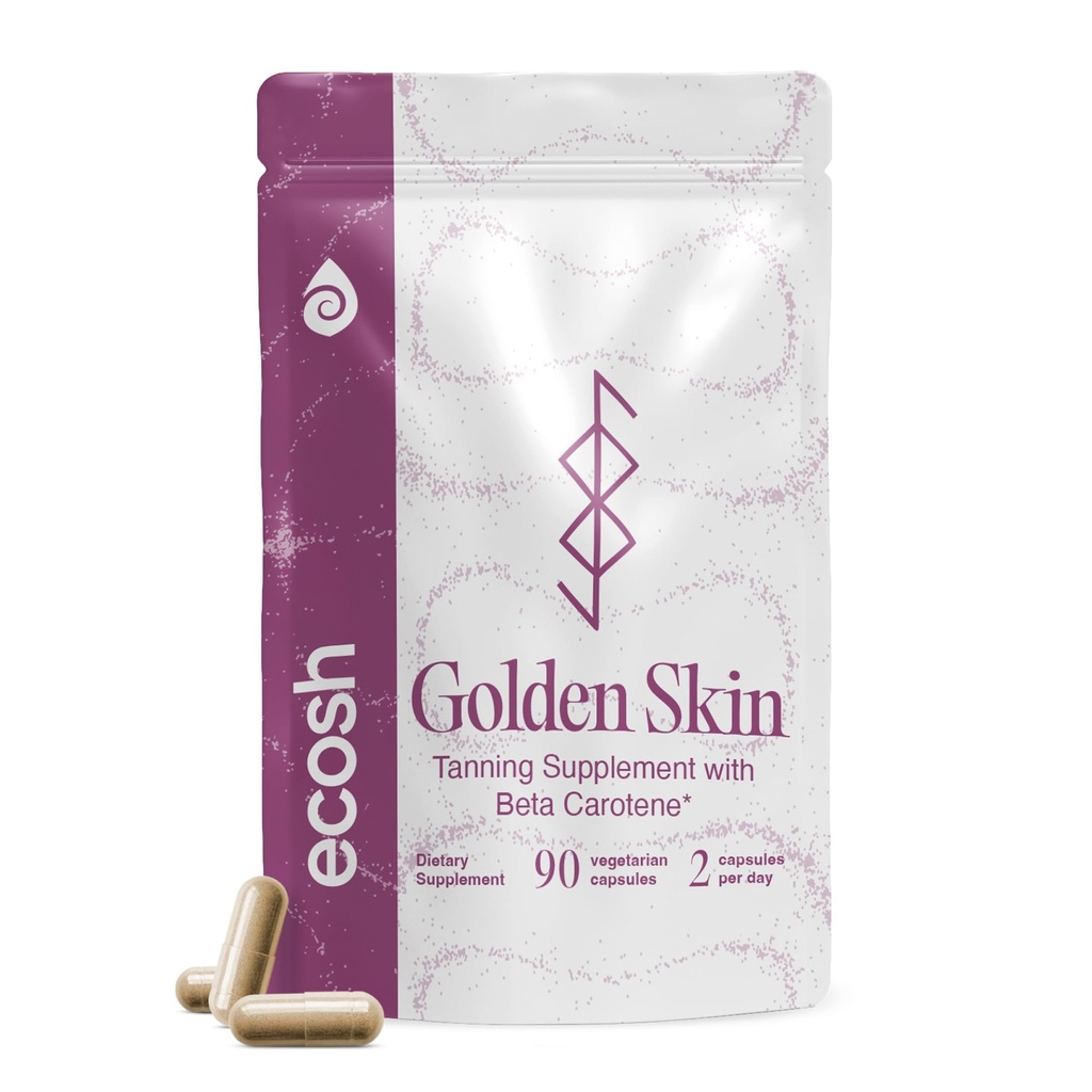Ecosh Golden Skin Tanning Supplement for Women & Men – Potent Tanning Pills with Beta Carotene, Lutein & L-Tyrosine for Skin Health | Natural Antioxidant Supplement & Tanning Vitamins | 90 Capsules