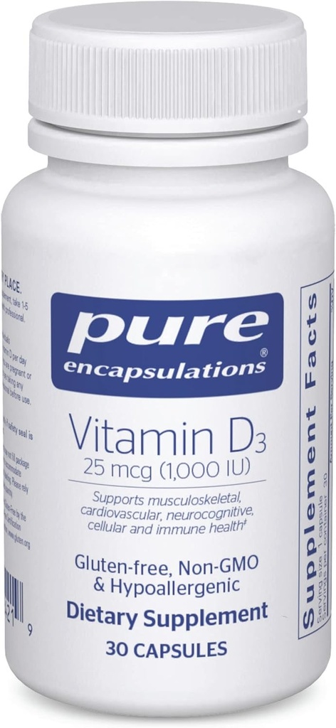 Czyste enkapsulacje Witamina D3 25 µg (1000 j. m.) - Suplement do wsparcia kości, stawów, piersi, serca, Colon & immunologicznego zdrowia - z witaminą Premium D - 30 Kapsułki