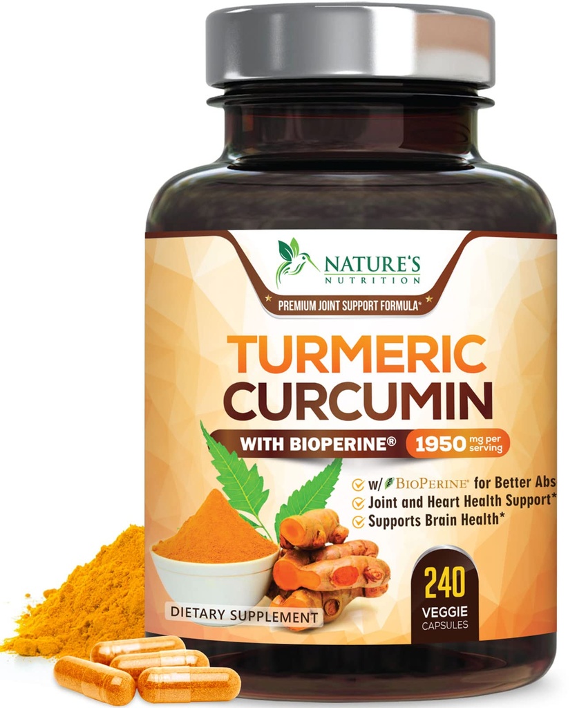 Turmeric Curcumin Supplement - 95% Curcuminoids with Organic Turmeric & BioPerine Black Pepper for Best Absorption - Daily Joint & Immune Health Support, Vegan, Non-GMO, Bottled in USA - 240 Capsules