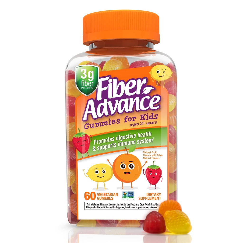 Fiber Advance Gummies dla dzieci 124; 100% roślin Fiber Supplements for Digestive Health 124; Prebiotic Fiber Gummies Bird124; Witaminy dla dzieci 124; Gluten Free, Wegetarianin, & Non-GMO, 60 Hr