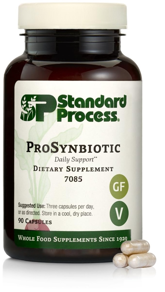 Standard Process ProSynbiotic - Whole Food Buwel, Immune Support, Trawienie i Zdrowie trawienne z Bifidobacterium, Chicory Root, Lactobacillus Acidophilus i Inulina - Vegetarian - 90 Kapsułki