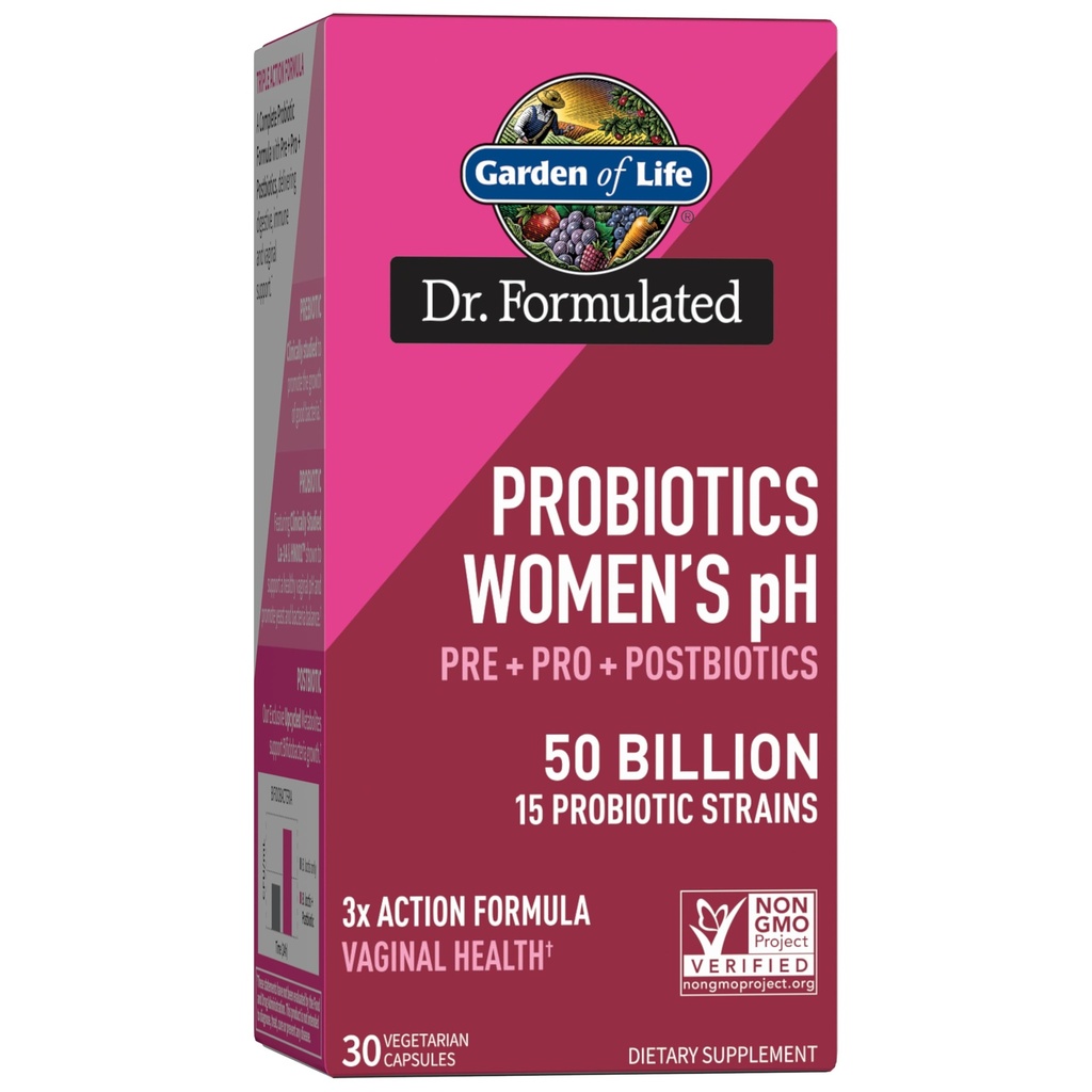 Ogród Życia Dr Spreparowane kobiety pH Probiotyki 50 Miliard CFU, Pre + Pro + Postbiotyki - Pomocnictwo pokarmowe, immunologiczne i pochwowe, Ziemniaki, Acacia, Postbiotyczne Metabolity, 30 Day Supply
