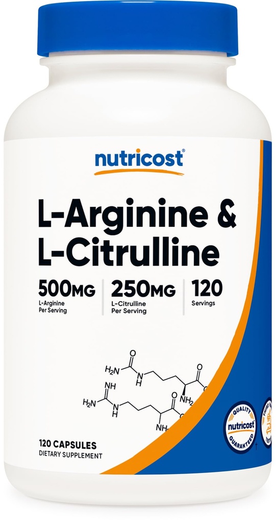 Nutricost L- Arginine L- Citruline Complex 750mg, 120 kapsułki - Non-GMO