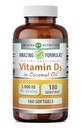 Niesamowite witaminy D3 z suplementem oleju kokosowego 124; 5000 IU na serwowanie 124; 180 Softgels 124; Non- GMO 124; Gluten Free Support 124; Made in USA