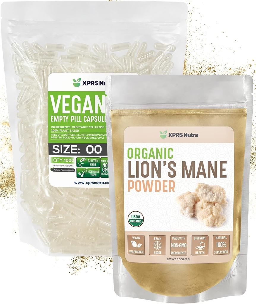 XPRS Nutra Organic Lion 's Mane 8 unce z rozmiarem 00 Puste kapsułki suplement DIY napełnianie