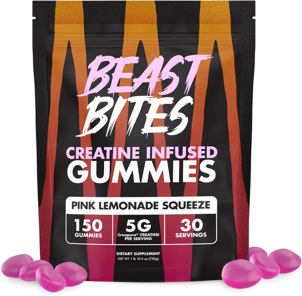 BEAST BITES - Kreatyna Infused Gummies - 5g Creapure Creature Monhydrate Per Serving - NSF Certified for Sport - 30 Służenia