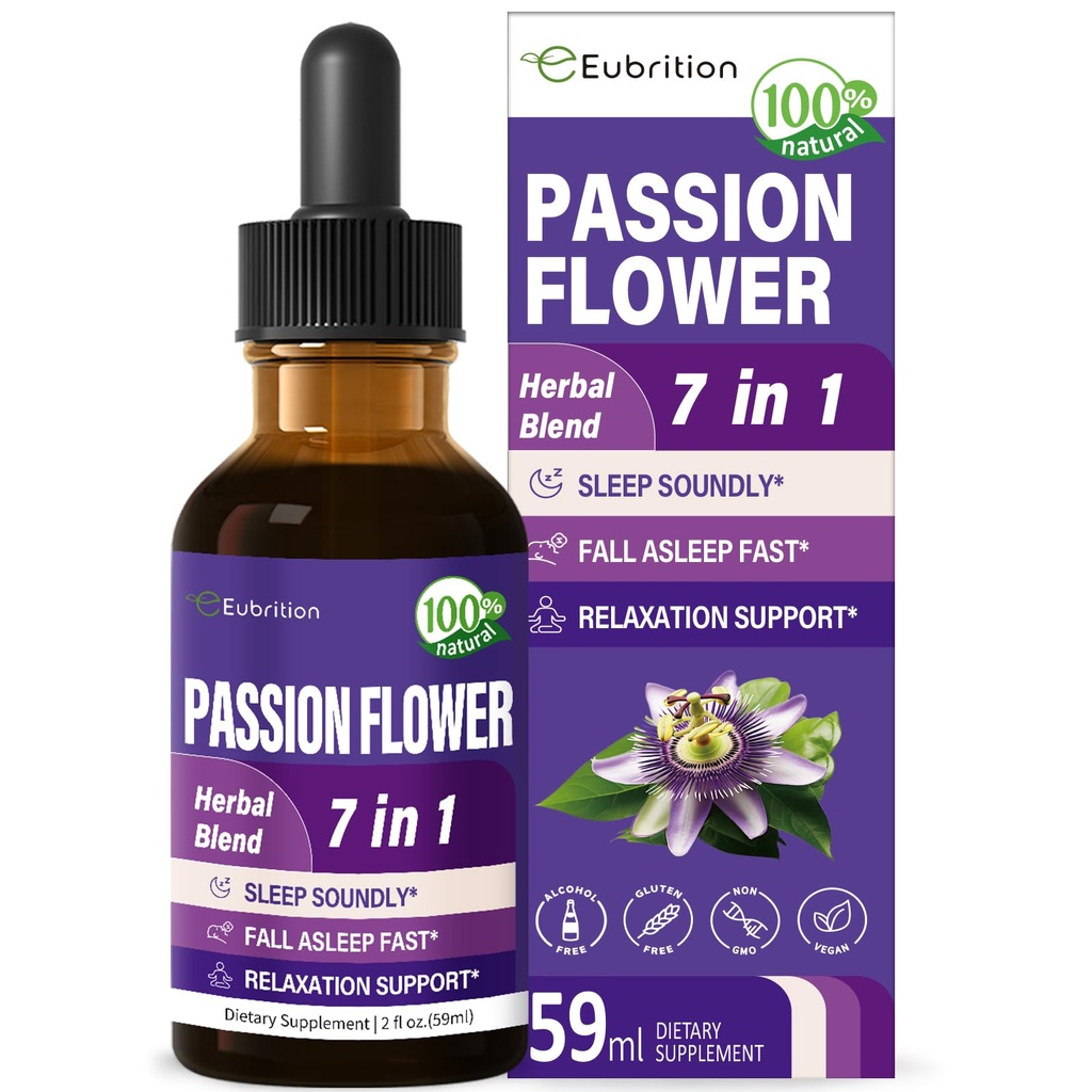 Passion Flower Liquid Drops for Sleep Support, Natural Herbal Formula z Valerian Rumianek Korzenny ekstrakt Wsparcie Sleep Sorely & Relaxation. Wysoka dostępność biologiczna Suplement.2oz