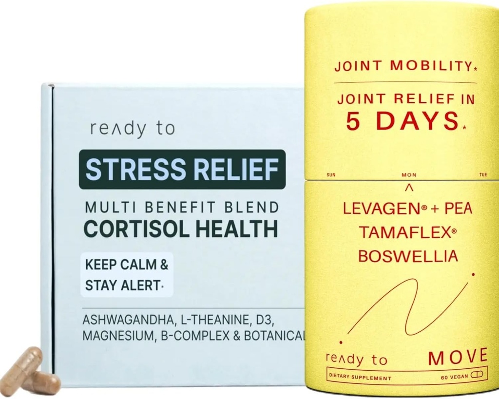 Joint & Stress Relief Set Budapest 124; Cortisol Health & Joint Mobility with Ashwagandha, L- theanine, Magnez, Tamaflex ® Turmeric, and Pea Budapest 124; Calm & Joint Supplements Pack