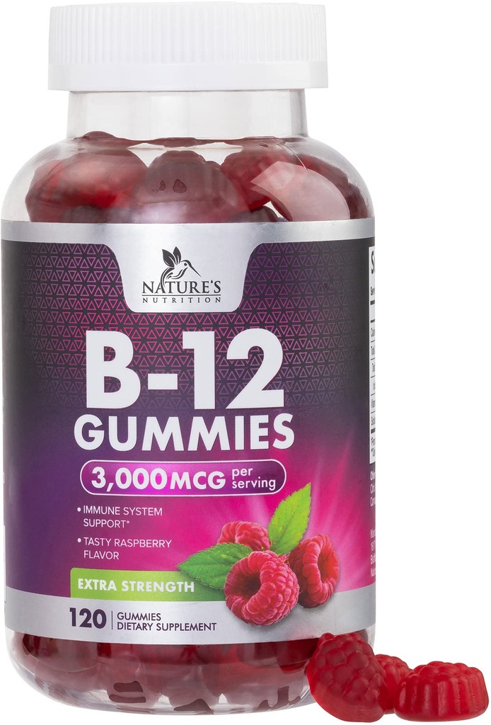 B12 Witaminy Energy Gummies 3000 mcg - Dodatkowa siła B 12 Gummy do wsparcia metabolizmu i układu immunologicznego - Żywność do żucia B12 Suplementy dla dorosłych i dzieci Kofeina wolna Gummy Witamina - 120 Gummies