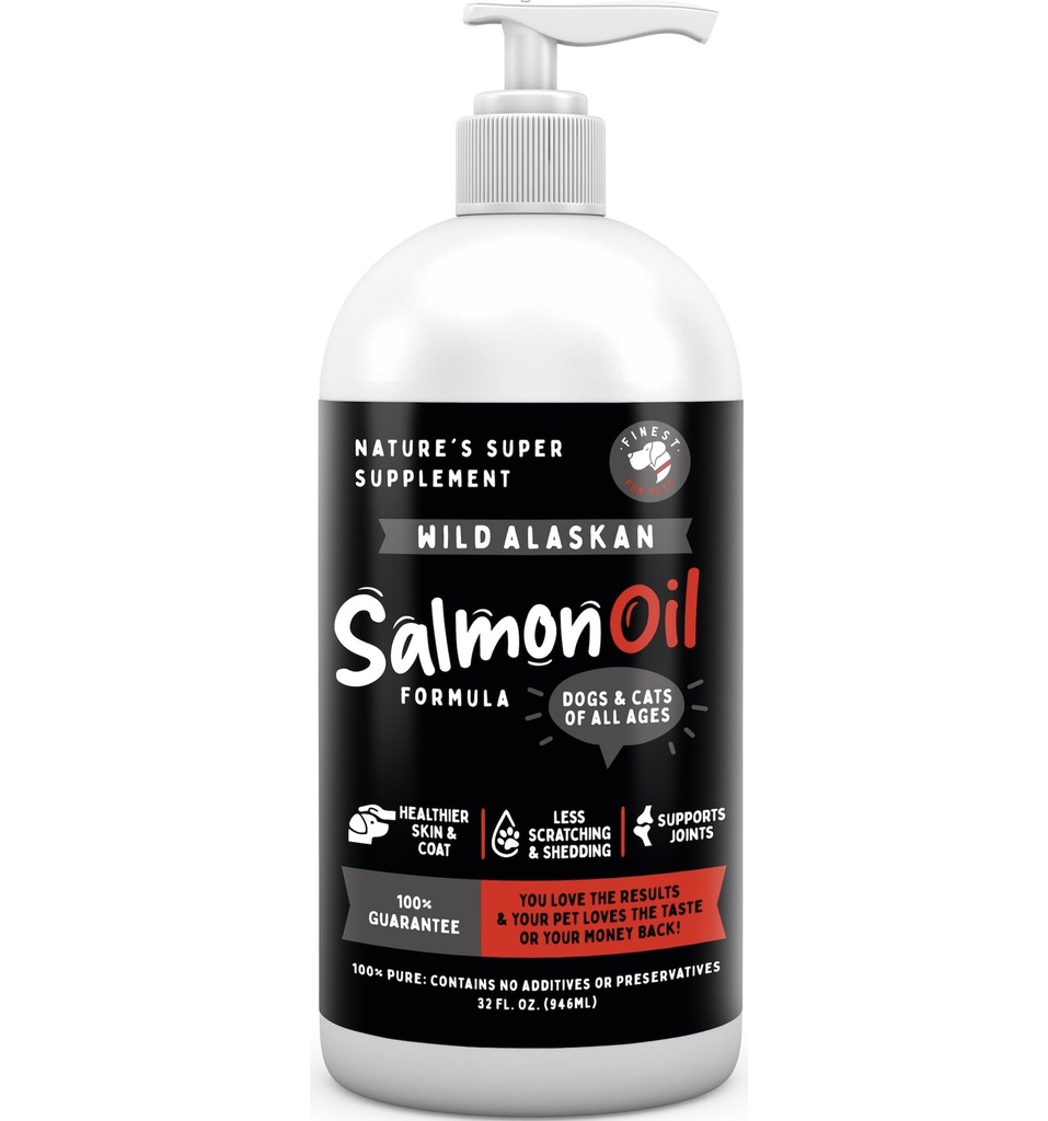 Finest for Pets Wild Alaskan Salmon Oil for Dogs & Cats - Omega 3 Fish Oil with Pollock & Salmon for Sensitive Skin & Coat Health. EPA & DHA Łagodzenie Swędzenia, Wspomaga Wspólne, Immune & Heart Health (32oz)