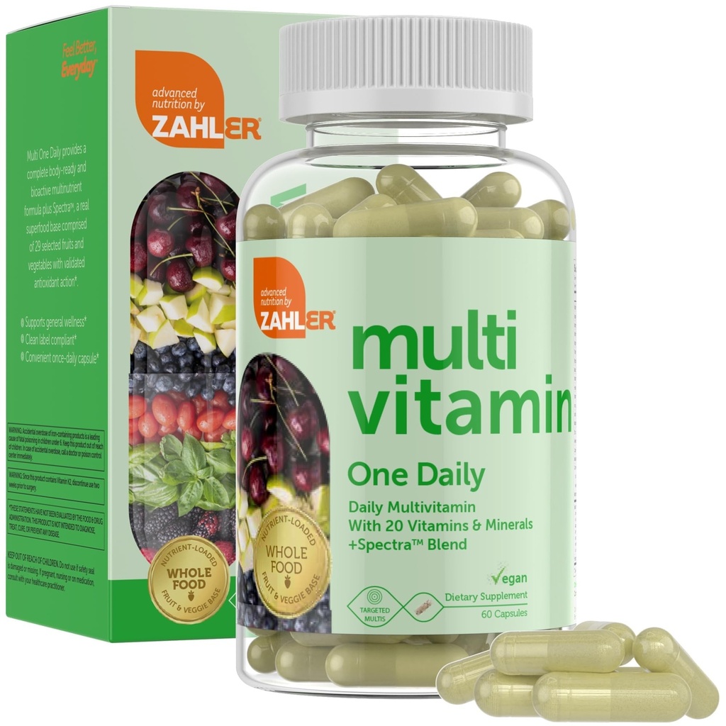 Zahler - One Daily Vegan Multivitamin for Women & Men (60 Count) Kosher Multivitamin - Essential Vitamin & Minerals with Whole Food Spectra Blend - Vegetarianin i Vegan Vitamin for Adult