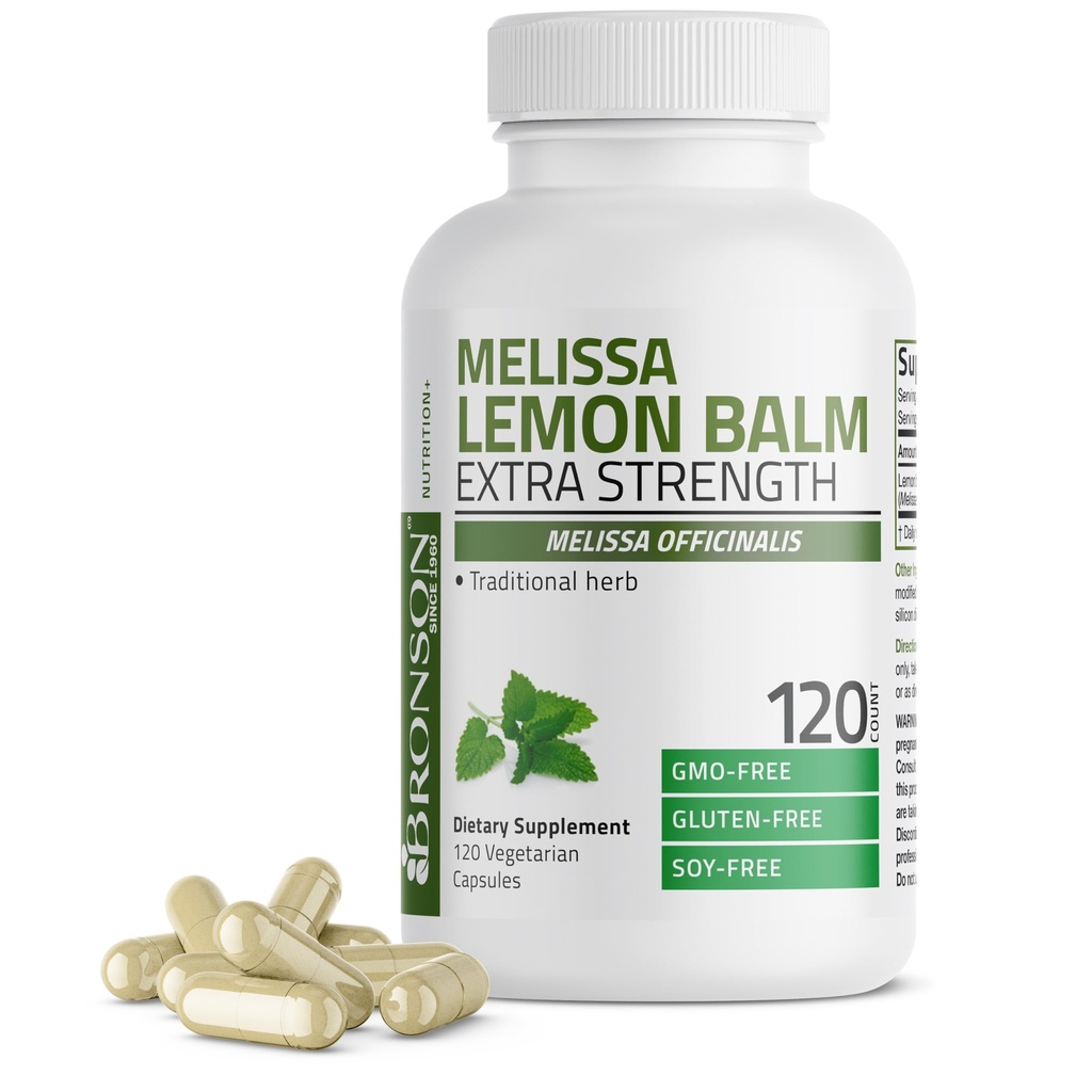 Bronson Melissa Lemon Balm Dodatkowa siła, Non-GMO, 120 Kapsułki wegetariańskie