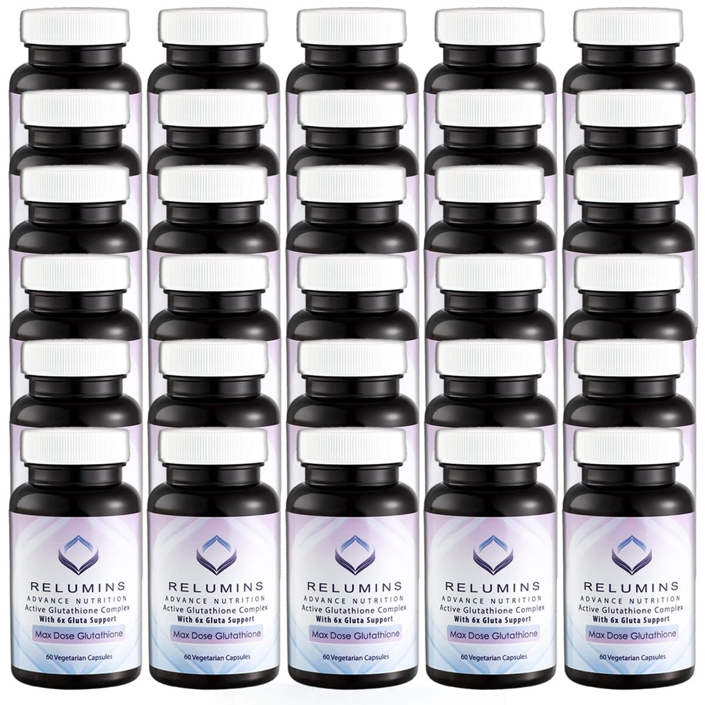 Relumins Advance White Active Glutathione Complex - Max Dose 900mg Glutathione with 6X Boosters, ALA & NAC - Summer Glow Wellness Anti-Aging & Skin Supplement - 60 Caps x 30 Bottles