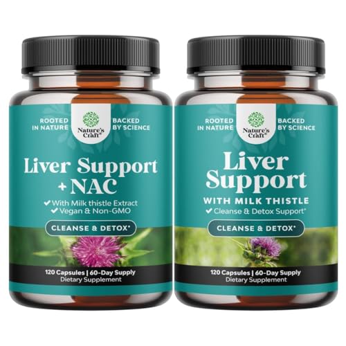Bundle of Liver Support NAC - N Acetyl Cysteine Antioxidants Turmeric Choline Dandelion & L-Glutathione and Liver Cleanse Detox & Repair - Silymarin Milk Thistle Supplement with Artichoke Extract