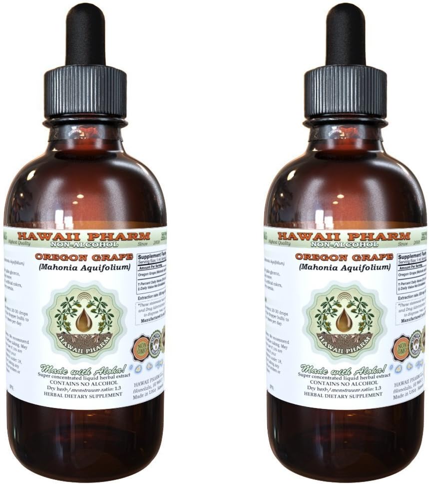 Hawaii Pharm Oregon Grape Free Liquid Extract, Oregon Grape (Mahonia aquifolium) Suszony glicerol korzeniowy Natural Herbal Supplement, USA 2x2 fl.oz