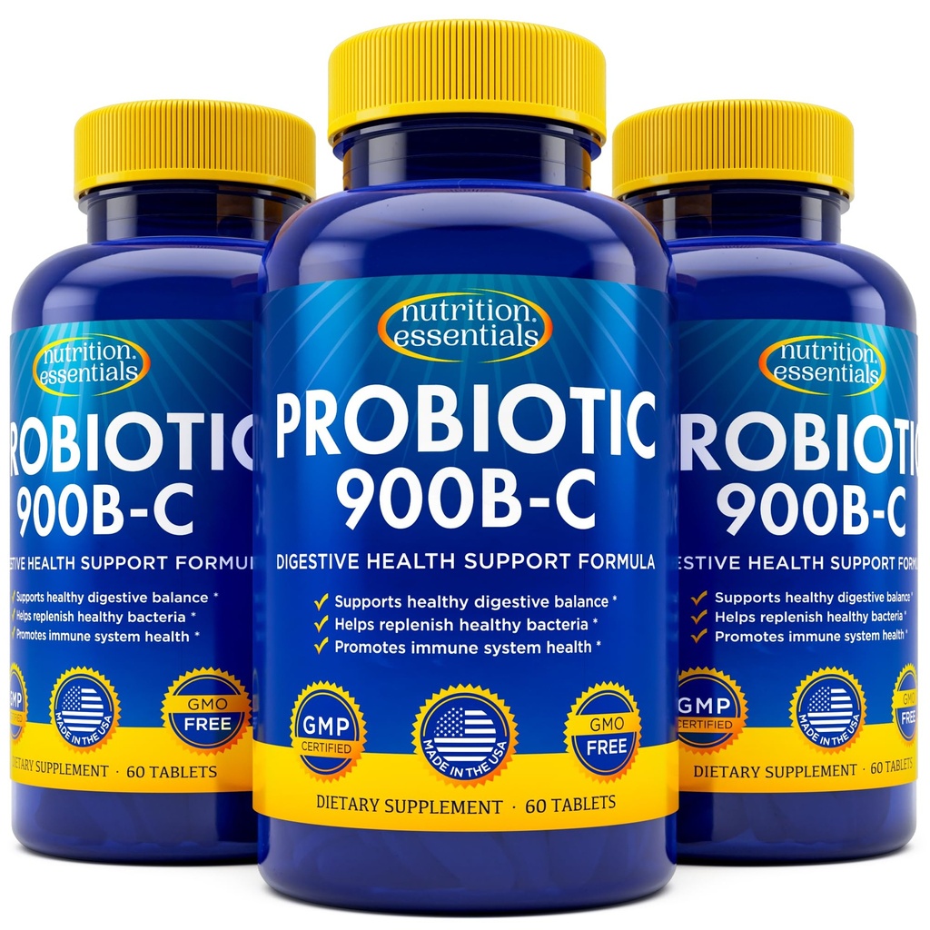 Nutrition Essentials Probiotyki dla kobiet i mężczyzn z naturalną Lactase Enzyme & Prebiotic Fiber for Digestive Health - 80 procent + Stronger Supplement for Gut Health Support - 3 Liczba 60 tabletek