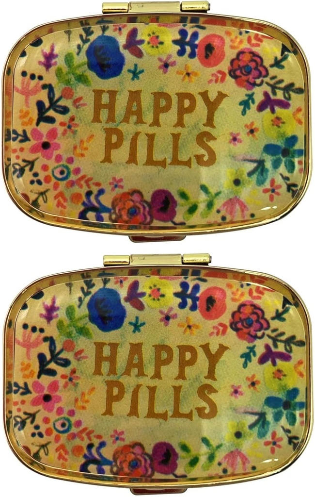 AmyZone Metal Pill Organizer Travel Friendly Portable Compact Pill Box Cute Pill Case do przechowywania witamin / Tylenol / Olej rybny / Suplementy / Meds / Tablet do torebki / Pocket (Happy Pills 2 szt.)