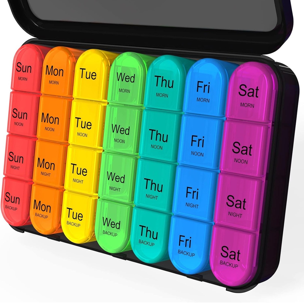 Daviky Pill Organizator 4 razy dziennie - Pill Box 7 dzień, Duży Weekly Pill Organizator do podróży z usuwalnymi pojemnikami indywidualnymi, Pill Case trzymać codzienne witaminy, suplementy i lekarstwa