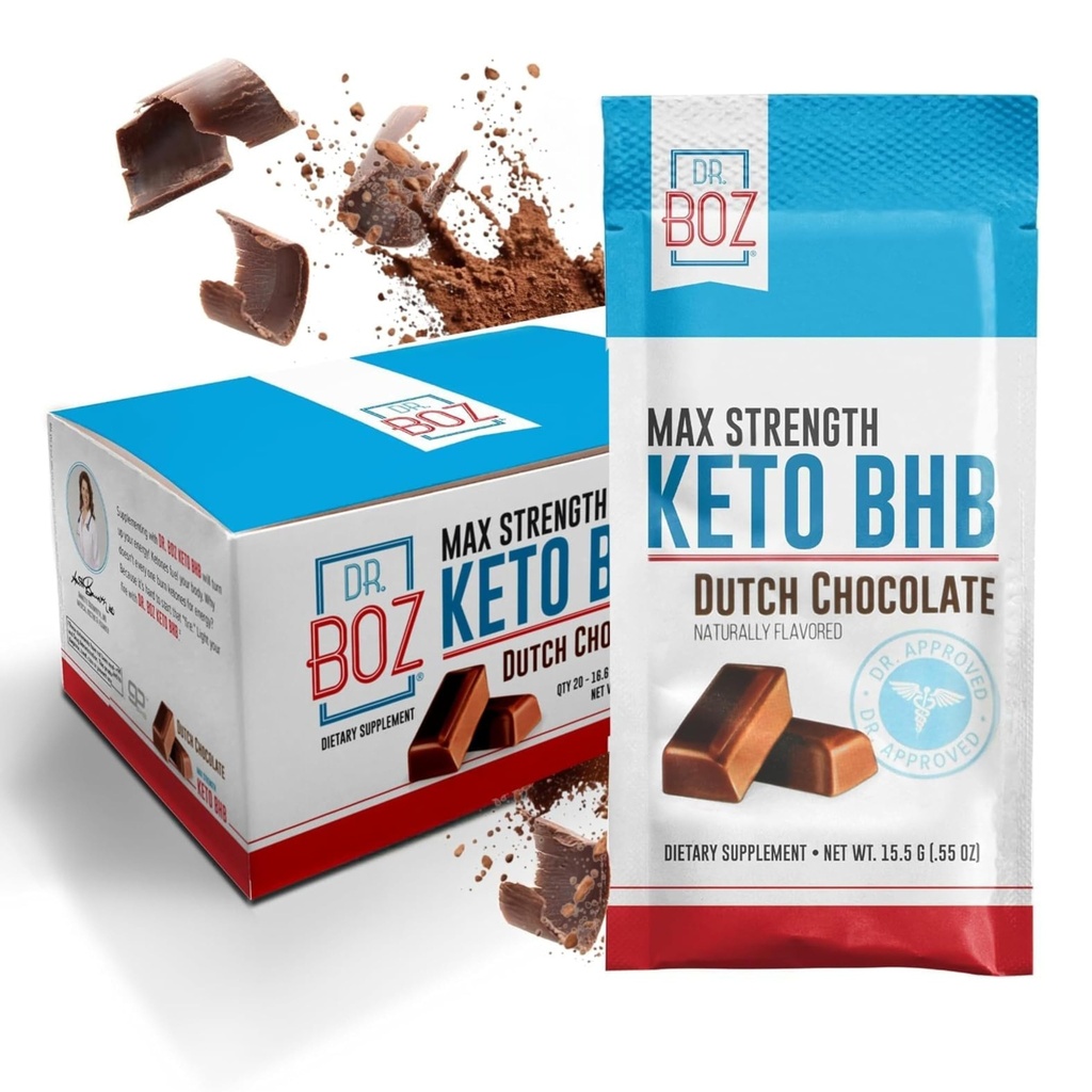Dr. Boz - Keto BHB Proszek - Czekolada holenderska, 20 Saszetek - Zwiększenie energii i redukcja apetytu - Max Siła Suplement diety - USA Made - 11.7oz (332g)