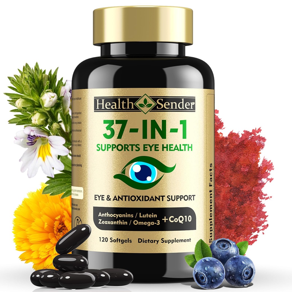 37 w 1 Witaminy oczu z luteiną i suplementem Zeaksantyny - Suplement do oczu z CoQ10, Omega-3, Wsparcie zdrowia oczu minerałów dla dorosłych i seniorów, Daily Vision Supplement, 120 Black Softgels