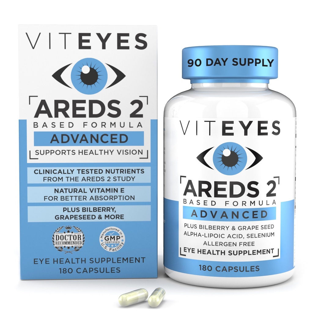 Viteyes AREDS 2 Zaawansowane Witaminy oka, Macular Support z borówki, grapeseed, FLORAGLO Lutein, Selen, Natural Witamina E, Allergen Free, Vision Protection, Eye Doctor Trusted, 180 Count