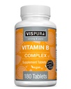Witamina B- Complex, 180 Vegan Tablets, Wszystkie witaminy B Włączając B12, B1, B2, B3, B5, B6, B7, B9, Kwas foliowy, do stresu, Energii i zdrowego systemu immunologicznego *, Natural Supplement Bez dodatków