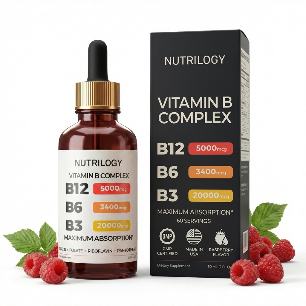 Witamina B Complex for Men & Women - Riboflavin B2, B3, B5, B6, B12 XL 124; B- Complex Supplement - Nerve Pain, Energy, Brain & Heart Support - Made in USA, 60 Servings