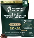 Nutrition On The Go Whey Protein Isolate Pakiety z Creatine - 25g Protein + 5g Creatine - Single- Serve Travel Protein Powder - 5.9g BCAA, Keto & Low- Carb, Gluten- Free Czekolada (15- Pack)