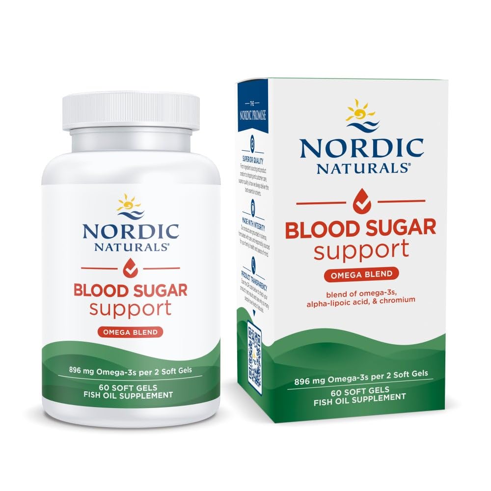 Nordic Naturals Omega Blood Sugar, Lemon - 60 Soft Gels - 896 mg Omega- 3 + Alpha- Lipoic Acid & Chrom - Metabolizm - Nie-GMO - 30 Służenia