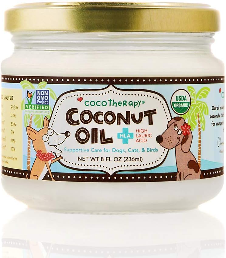 Kokoterapia Organiczny olej kokosowy z pierwszego tłoczenia, 8 uncji, Natural Supplement for Dog Skin Coat trawienie i odporność