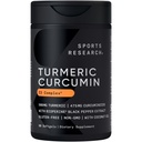 Sports Research Turmeric Curcumin C3 Complex 500 mg, Enhanced & Black Pepper and Organic Coconut Oil for Better Absorption; Non- GMO i Gluten Free - Standaryzowane 95% Kurkuminoidy (60 Hrabia Softgels)