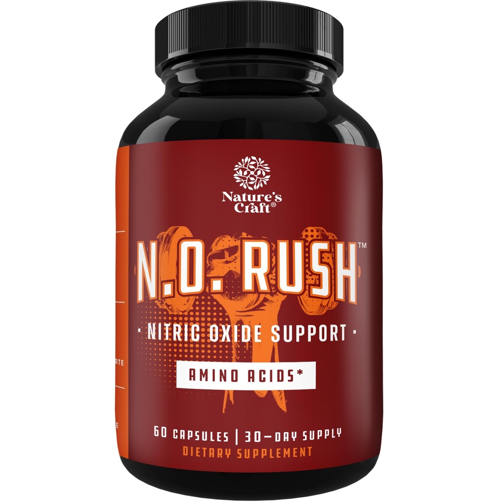 Natures Craft Energizing Nitric Oxide Supplement for Men - Nitric Oxide Pills for Men with L-Arginine L-Citrulline Amino Acids for Intense Muscle Growth Intense Energy and Smooth Recovery - 60 Count