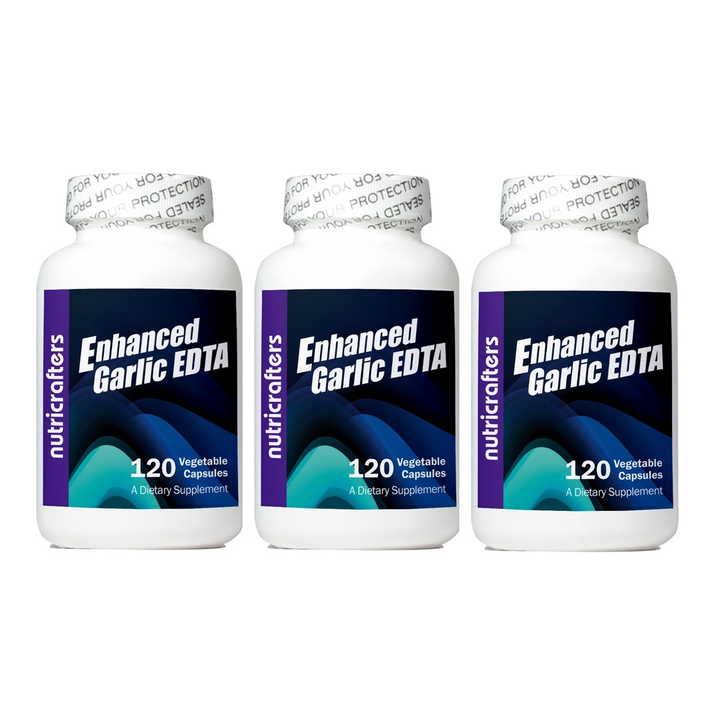 Wzmocniony czosnek EDTA 120 kapsułek - 3 opakowania - 1000mg wysokiej mocy Wapnia Disodium EDTA Formuła - bez steratu magnezu lub aluminium Zawierające zeolit - 1000 mg dziennie -3 Butelki po 120 kapsułek