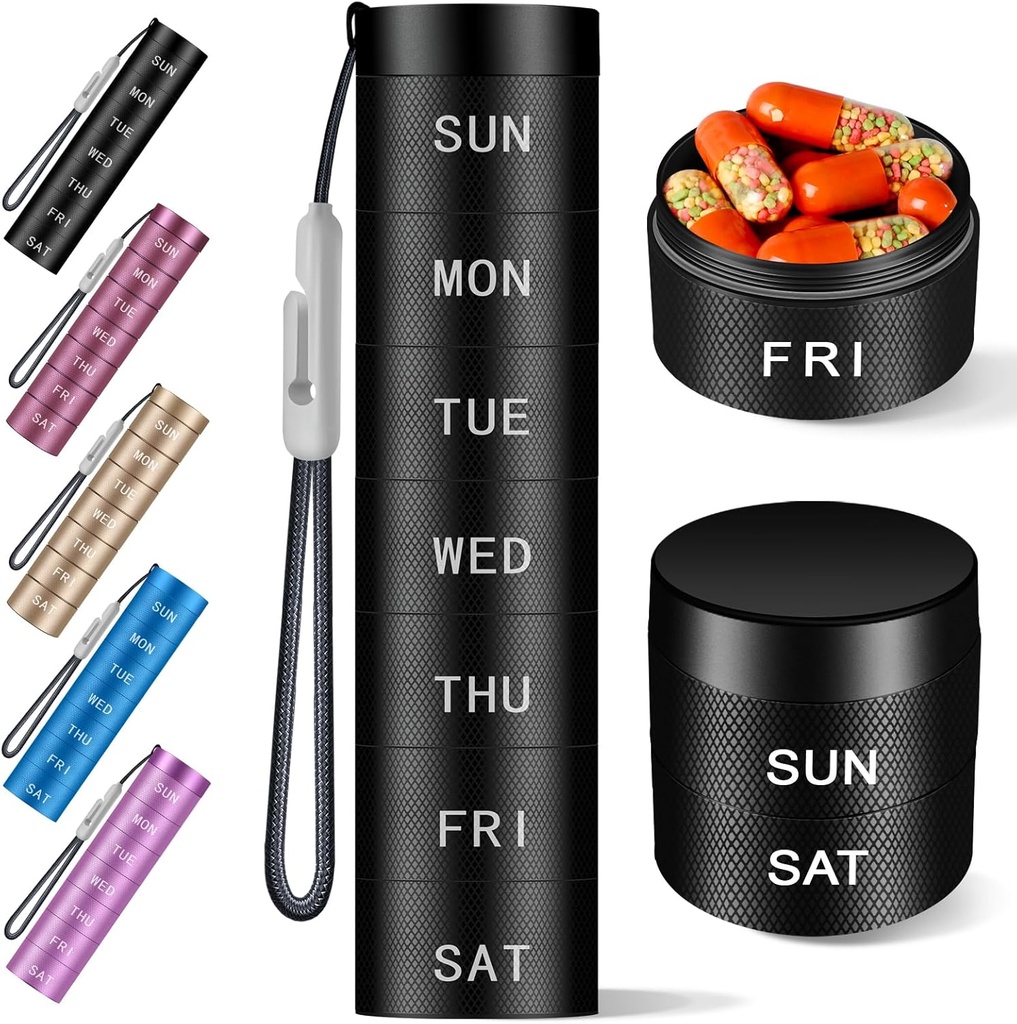 Aluminiowy Travel Pill Organizator, Tygodniowy Metal Pill Case, Pill Holder, Wilgocioodporny Waterproof Codziennie Pill Box 7 Dzień, Duży pojemnik na tabletki do przechowywania witamin, Medykacja, Suplementy